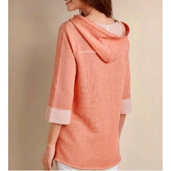 Soft Surroundings Women's Bali Beach Hooded Pull Over Top Large 3/4 sleeve - Picture 4 of 6